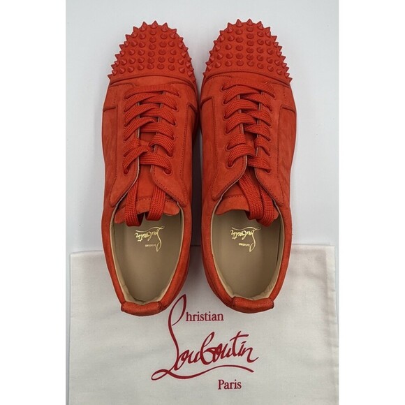 AUTHENTIC Christian Louboutin Junior Orange Suede Sneakers 44.5 EU 11.5 US main image 5